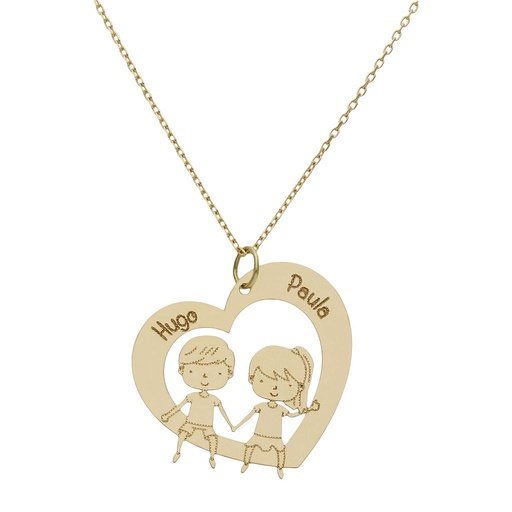 [G998] GARGANTILLA ORO 18KL CORAZON+NIÑA+NIÑO