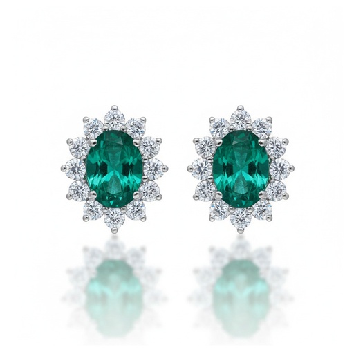 [LCR666BP] PENDIENTES ORO BLANCO 18KL DIAMANTES + ESMERALDAS FINAS