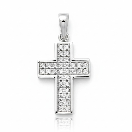 [LCR801B] CRUZ ORO BLANCO 18KL DIAMANTES