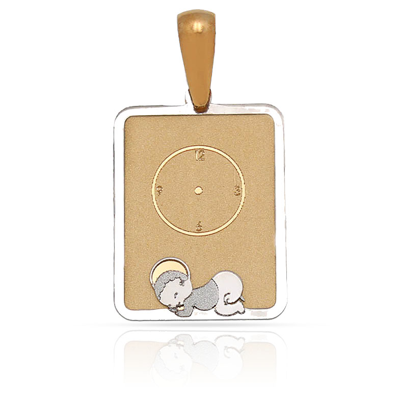 MEDALLA ORO 18KL BEBE Y RELOJ - 13X18MM