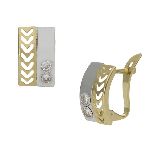 [P1002] PENDIENTES ORO 18KL  BICOLOR CIRCONITAS