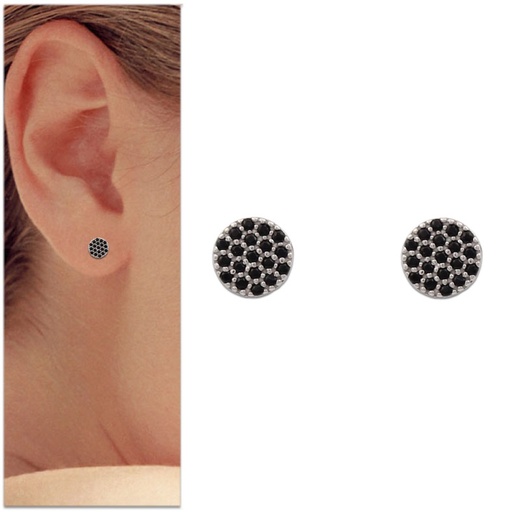 [P1011] PENDIENTES ORO BLANCO 18KL CIRCULO NEGRA