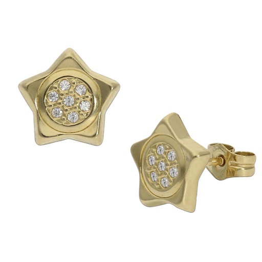 [P1044] PENDIENTES ORO 18KL ESTRELLAS CIRCONITAS - 9MM