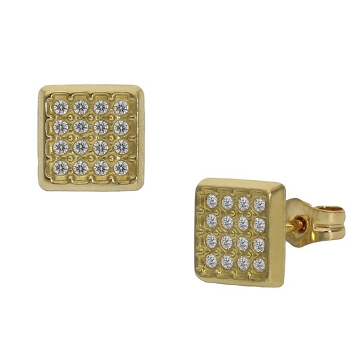 [P1046] PENDIENTES ORO 18KL CUADRADOS CIRCONITAS - 6.5MM