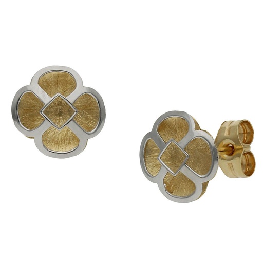 [P1123] PENDIENTES ORO 18KL  BICOLOR FLOR - 8X8MM