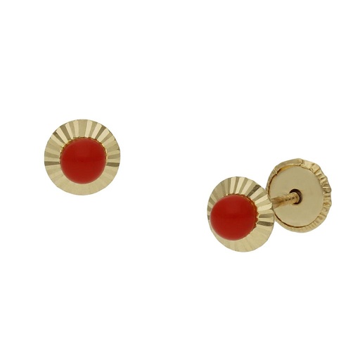 [P1132] PENDIENTES ORO 18KL CORAL SINTETICO - 5MM