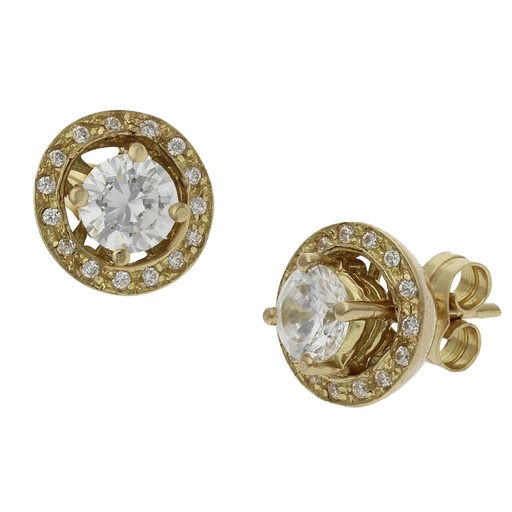 [P1330] PENDIENTES ORO 18KL -2 EN 1 CIRCONITAS - 9MM