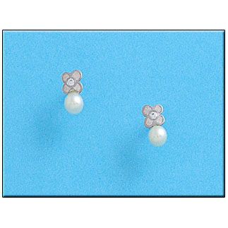 [P194] PENDIENTES ORO BLANCO 18KL FLOR
