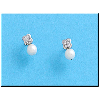 [P196] PENDIENTES ORO BLANCO 18KL PERLA