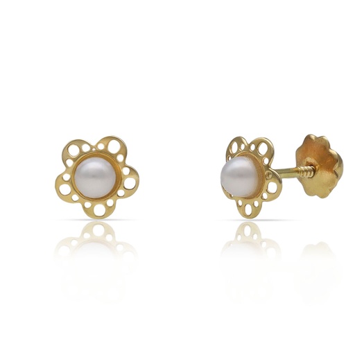 [P281] PENDIENTES ORO 18KL FLOR PERLAS