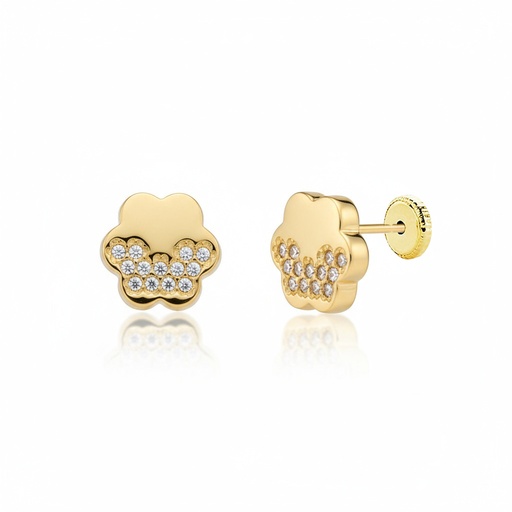 [P360] PENDIENTES ORO 18KL FLOR + CIRCONITAS - 8MM