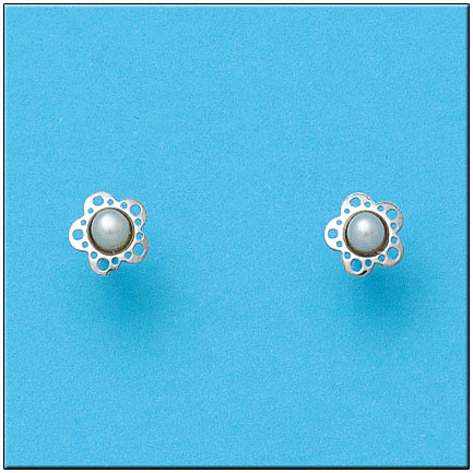 [P396] PENDIENTES ORO BLANCO 18KL FLOR PERLAS