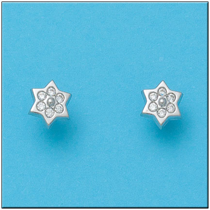 [P482] PENDIENTES ORO BLANCO 18KL ESTRELLAS