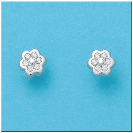 [P489] PENDIENTES ORO BLANCO 18KL FLOR