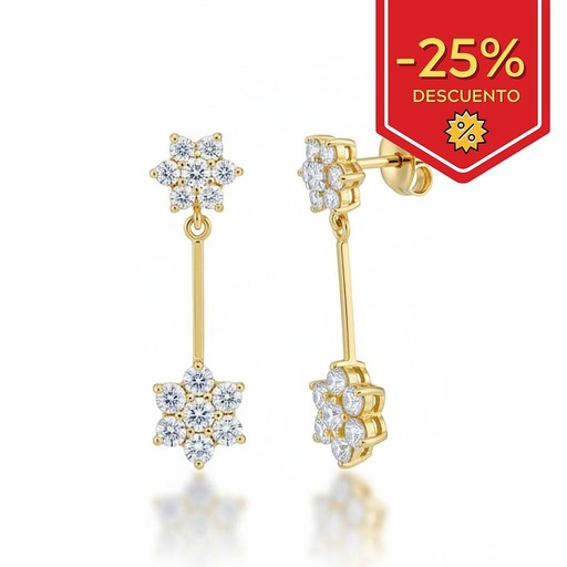 [P4928] PENDIENTES ORO 18KL ROSETON + CIRCONITAS
