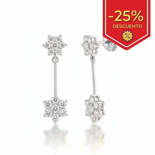 [P4929] PENDIENTES ORO BLANCO 18KL ROSETON CIRCONITAS