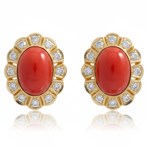 [P561] PENDIENTES ORO 18KL CORAL SINTETICO