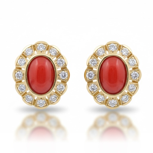 [P562] PENDIENTES ORO 18KL CORAL SINTETICO