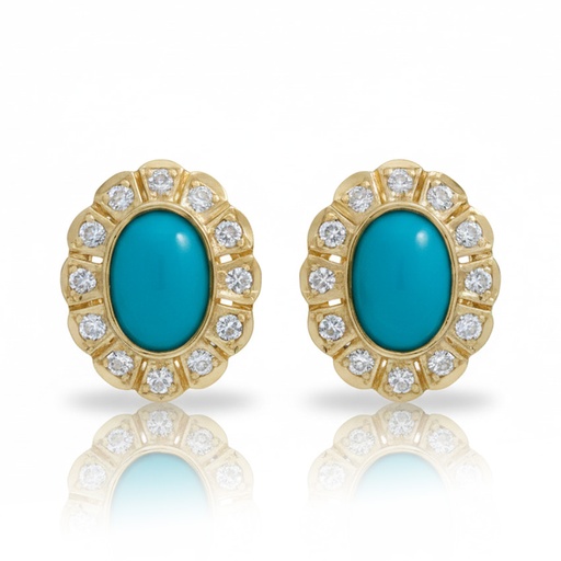 [P593] PENDIENTES ORO 18KL TURQUESAS SINTETICAS