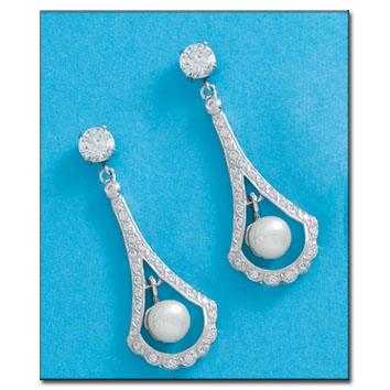 [P6320] PENDIENTES ORO BLANCO 18KL PERLAS + CIRCONITAS