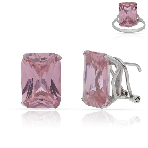 [P6600] PENDIENTES ORO BLANCO 18KL PIEDRAS ROSA