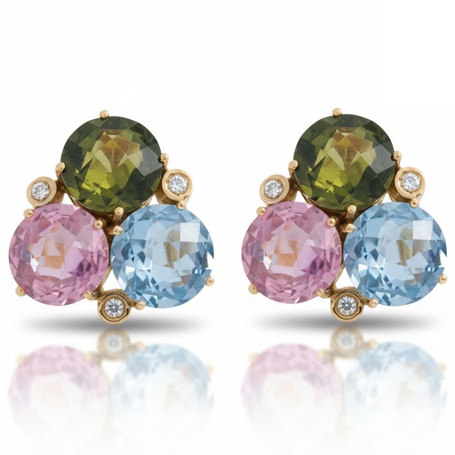 [P6609] PENDIENTES ORO 18KL CIRCONITAS + PIEDRAS COLOR