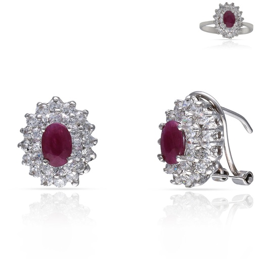 [P6654] PENDIENTES ORO BLANCO 18KL RUBIES FINOS + CIRCONITAS