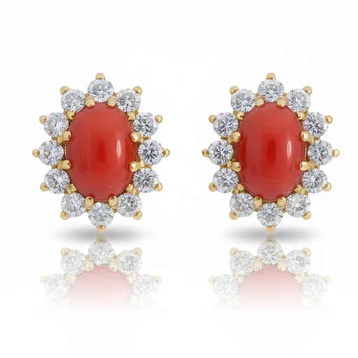 [P666C] PENDIENTES ORO 18KL CORAL SINTETICO