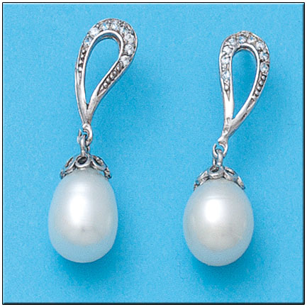 [P863] PENDIENTES ORO BLANCO 18KL P. CULTIVADAS