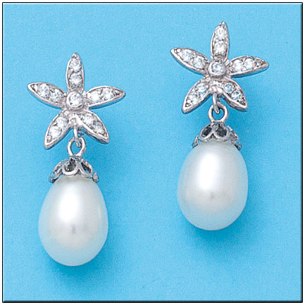 [P864] PENDIENTES ORO BLANCO 18KL FLOR