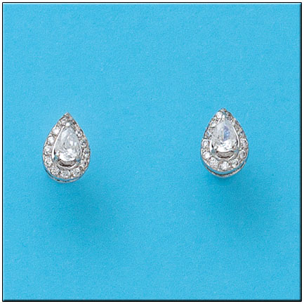[P882] PENDIENTES ORO BLANCO 18KL LAGRIMA 