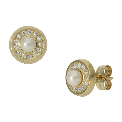 [P922] PENDIENTES ORO 18KL PERLAS + CIRCONITAS - 8MM