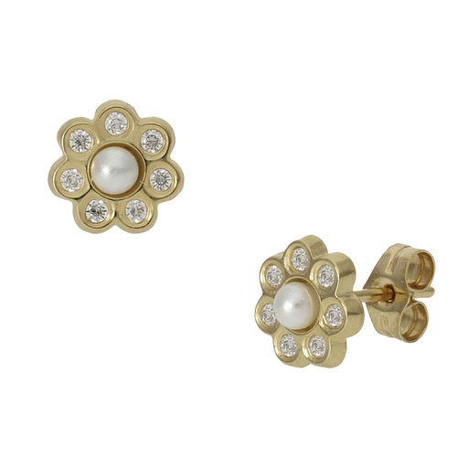 [P923] PENDIENTES ORO 18KL PERLAS + CIRCONITAS - 7MM