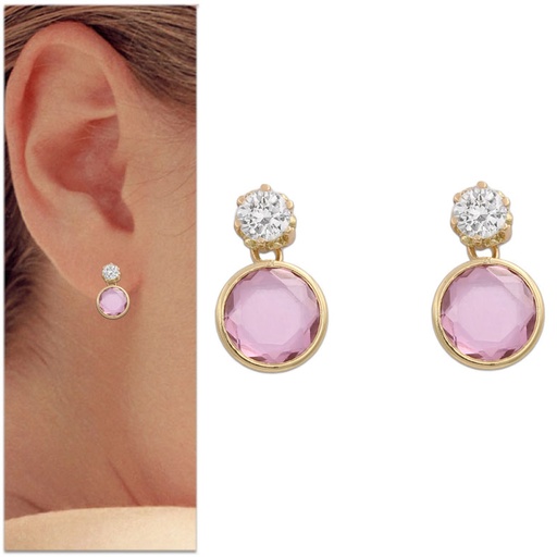 [P977] PENDIENTES ORO 18KL PIEDRA ROSA