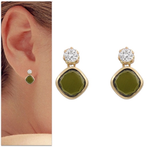 [P980] PENDIENTES ORO 18KL PIEDRA VERDE OLIVA 