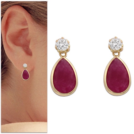 [P986] PENDIENTES ORO 18KL LAGRIMA BURDEOS