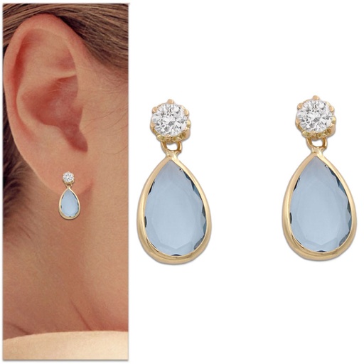 [P987] PENDIENTES ORO 18KL LAGRIMA AGUA MARINA