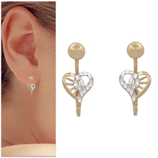 [P995] PENDIENTES ORO 18KL BICOLOR CORAZONES