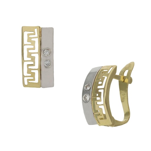 [P998] PENDIENTES ORO 18KL BICOLOR CIRCONITAS