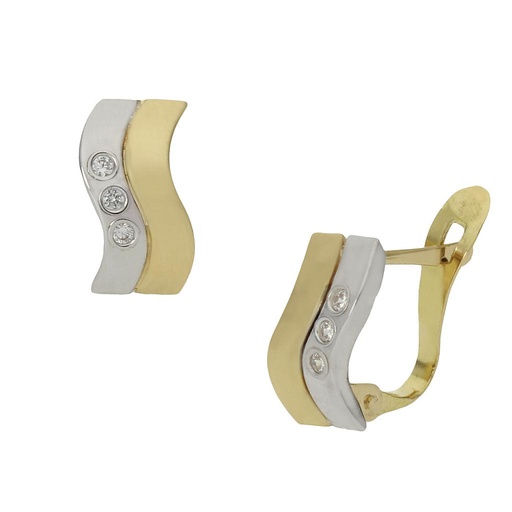 [P999] PENDIENTES ORO 18KL BICOLOR CIRCONITAS