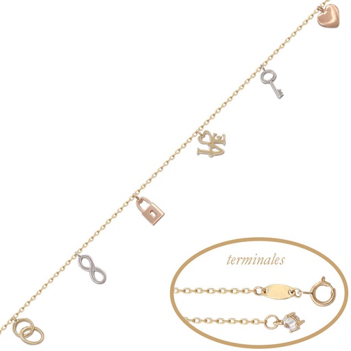 [PU1041] PULSERA TRICOLOR ABALORIOS ORO 18KL 