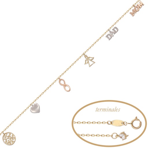 PULSERA ORO 18KL TRICOLOR ABALORIOS