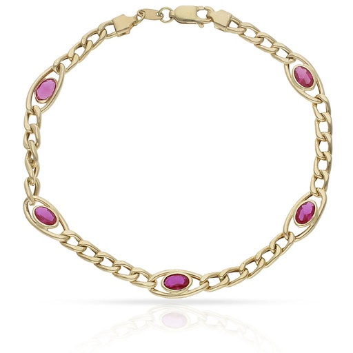 [PU458R] PULSERA ORO 18KL BARBADA PIEDRA ROJA
