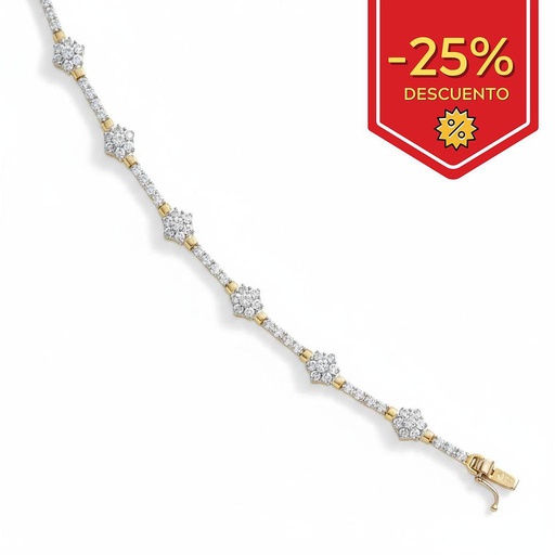 [PU4928] PULSERA ORO 18KL ROSETONES CIRCONITAS
