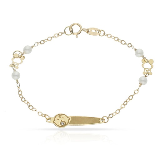 PULSERA ORO 18KL BEBE PERLAS Y CIRCONITA