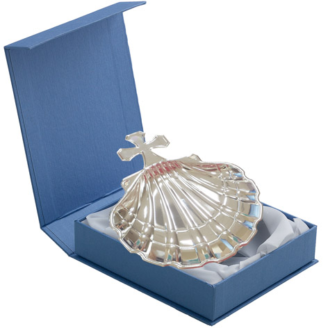 [1897P] CONCHA ACERO PLATEADO BAUTISMO CRUZ