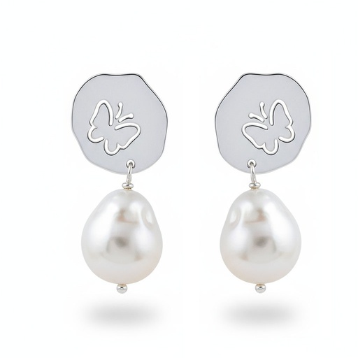 [AG1273] PENDIENTE PLATA 925MM MARIPOSAS PERLA