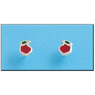 [AG1290] PENDIENTE PLATA 925MM MANZANA ESMALTADA