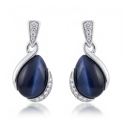 [AG1405] PENDIENTES PLATA 925MM OJO DE GATO AZUL