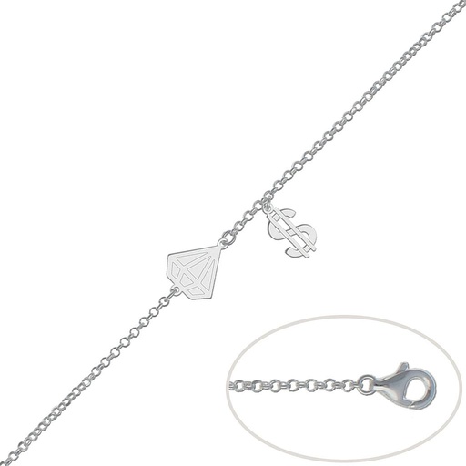 [AG173] PULSERA PLATA 925MM DIAMANTE + DOLAR